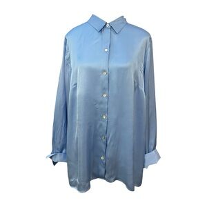 J. Jill Blue Button-Up Top with Gold Tie